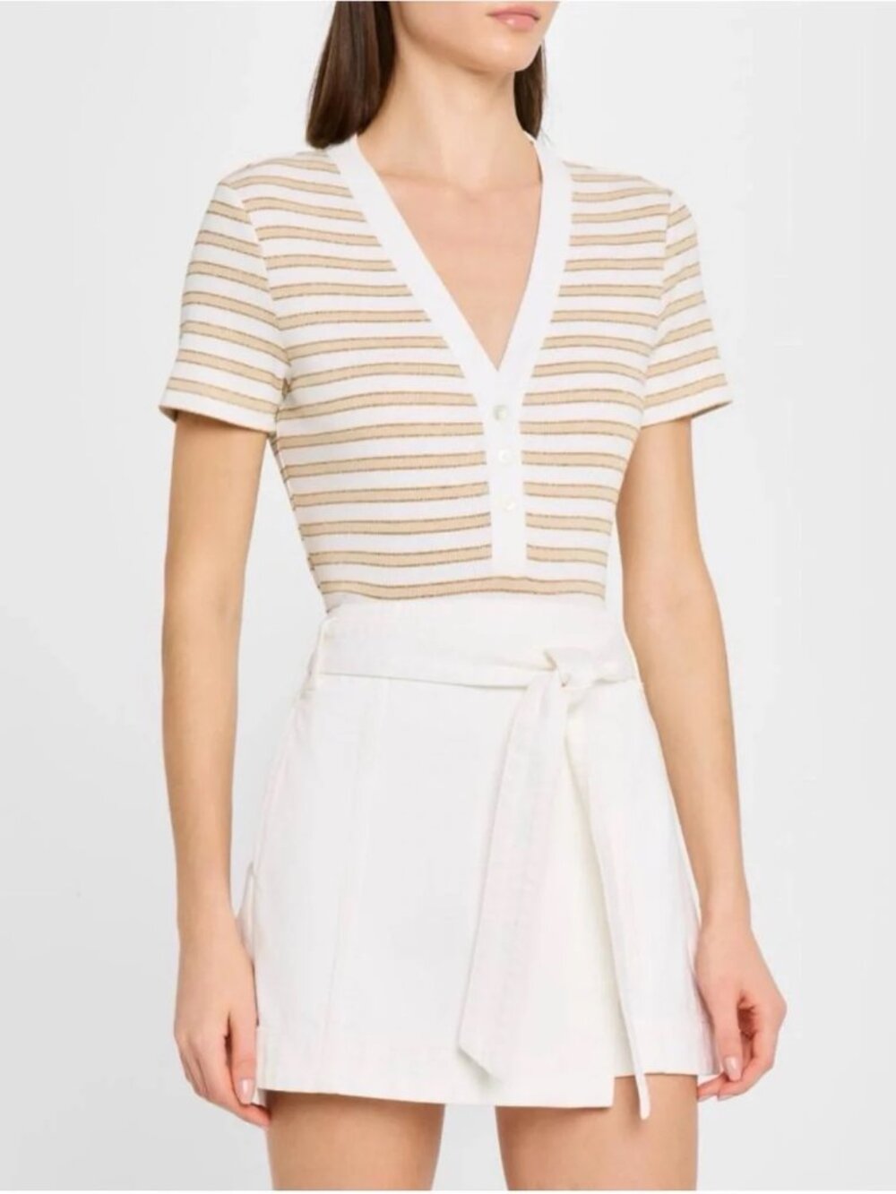 NEW Veronica Beard Dekalb Henley Short Sleeve Stripe Top Stretch size xs
